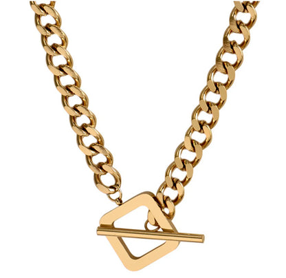 304 Stainless Steel 18K Gold Plated Hip-Hop Inlaid Gold Geometric Necklace