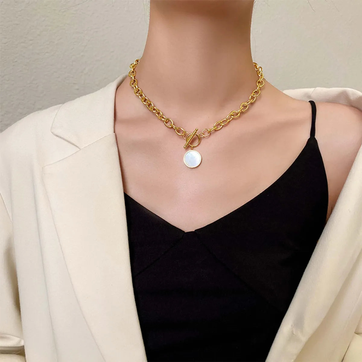 304 Stainless Steel 18K Gold Plated Inlaid Gold Necklace