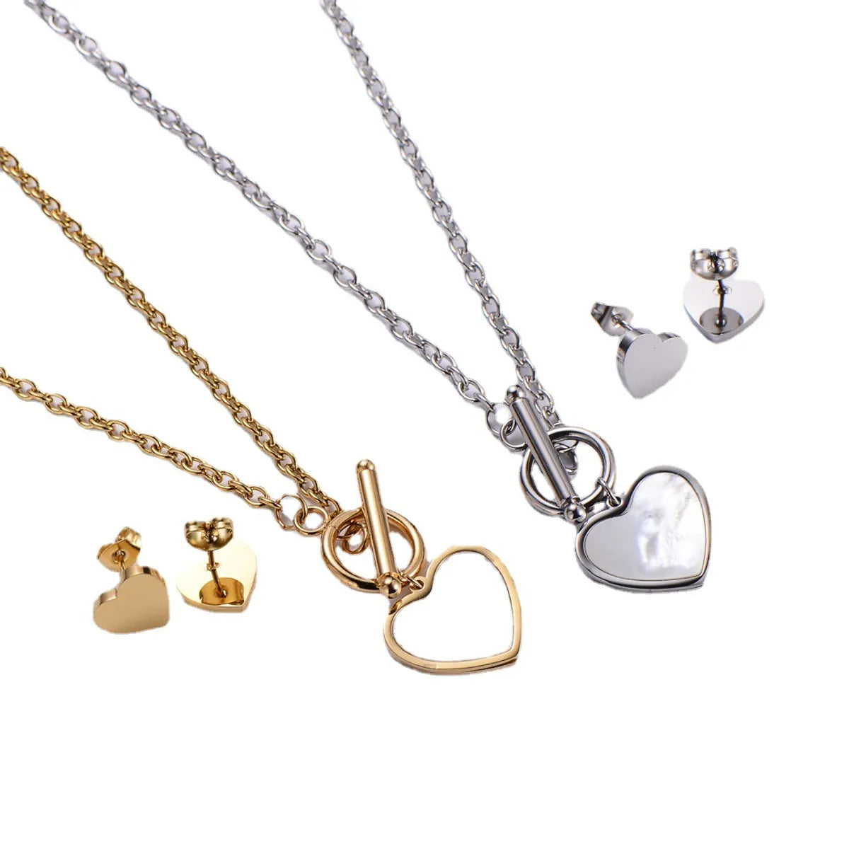 Fashion Simple To Buckle Heart-shaped Pendant Necklace Earrings Set