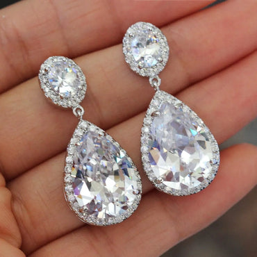 Fashion Simple Water Drop Zircon Copper Earrings Wholesale