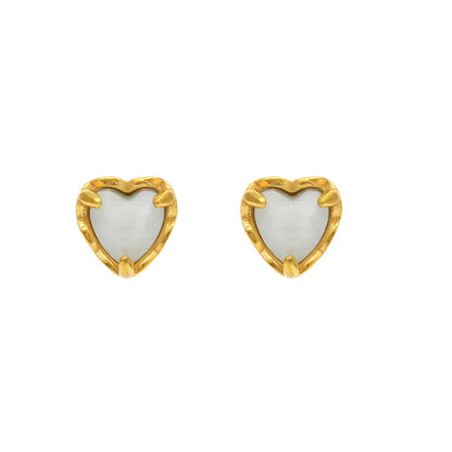 Fashion Simple Women's 18k Gold Plating Heart-shaped Zircon Stainless Steel Stud Earrings