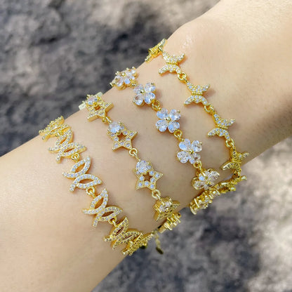 Fashion Simple Zircon Flower Butterfly Geometric Copper Bracelet