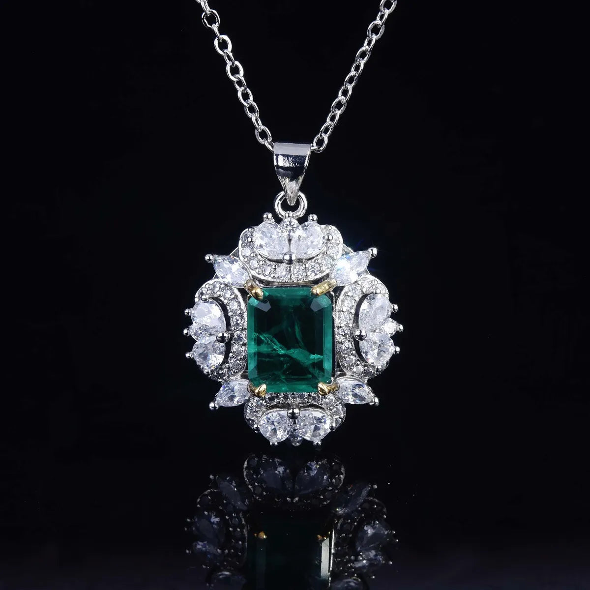 Fashion Simulation Emerald Square Pendant Open Ring Earrings Wholesale