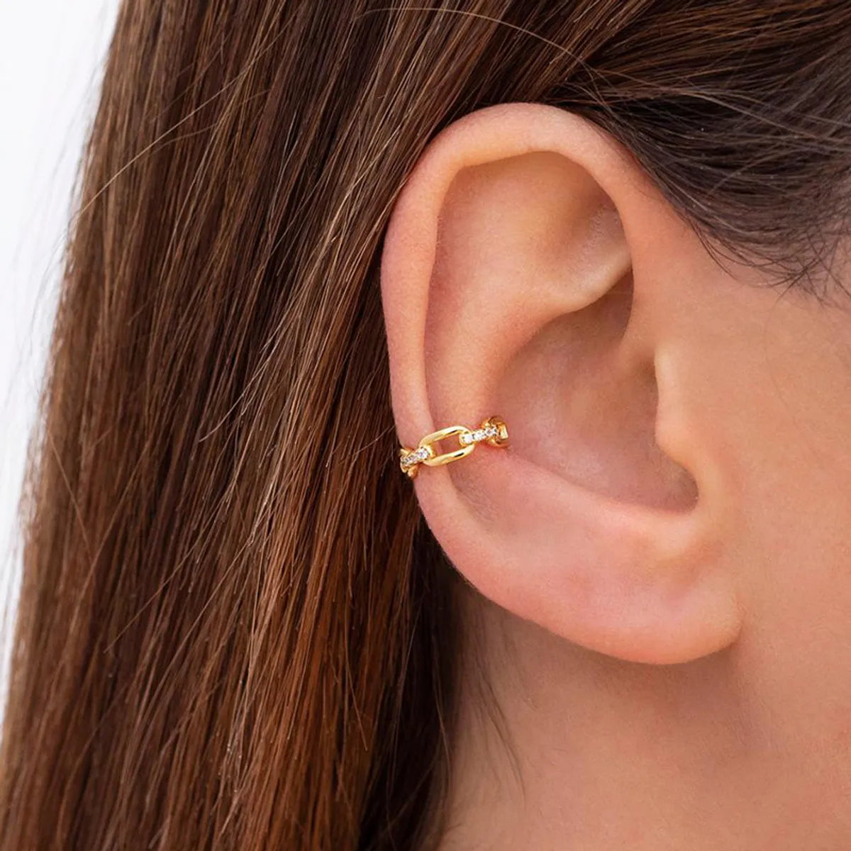 Fashion Single New Flashing Diamond Copper Ear Clip Geometric Hollow Ear Bone Clip Without Pierced Female