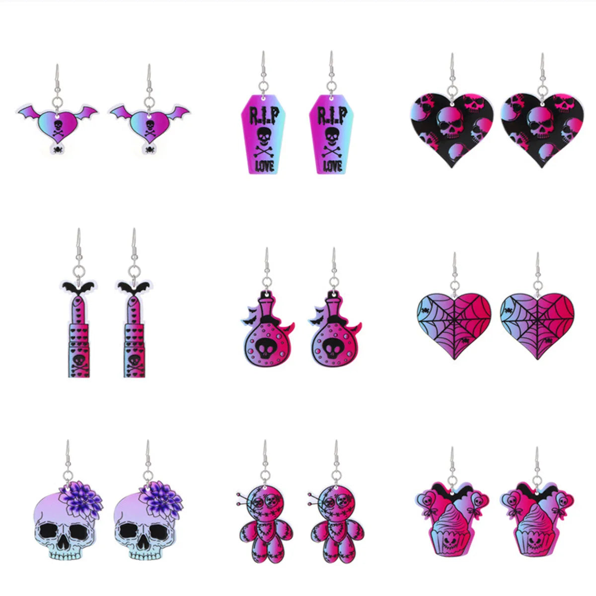 1 Pair Fashion Skull Enamel Alloy Drop Earrings