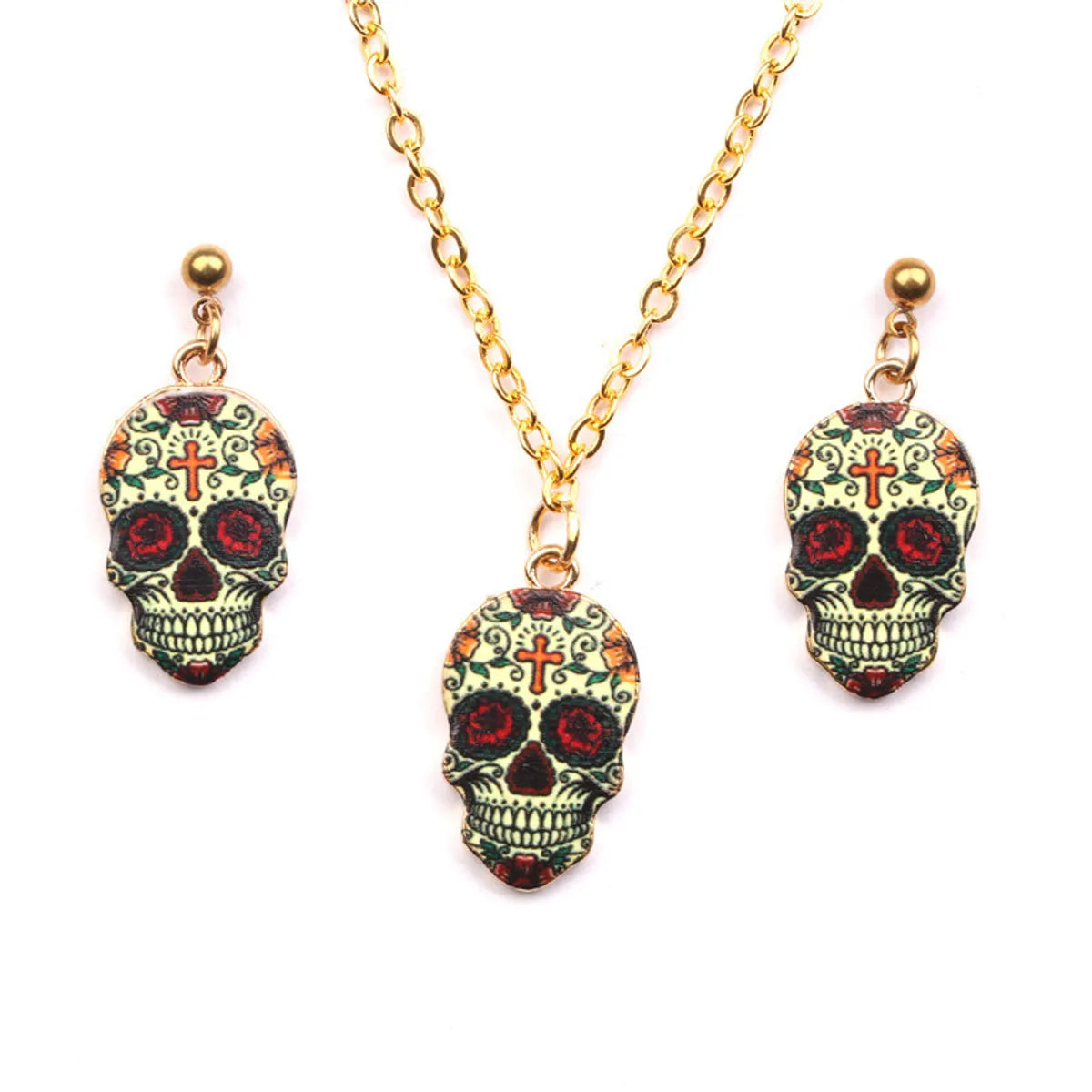 Fashion Skull Alloy Enamel Women's Earrings Necklace