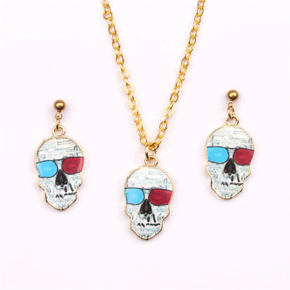 Fashion Skull Alloy Enamel Women's Earrings Necklace