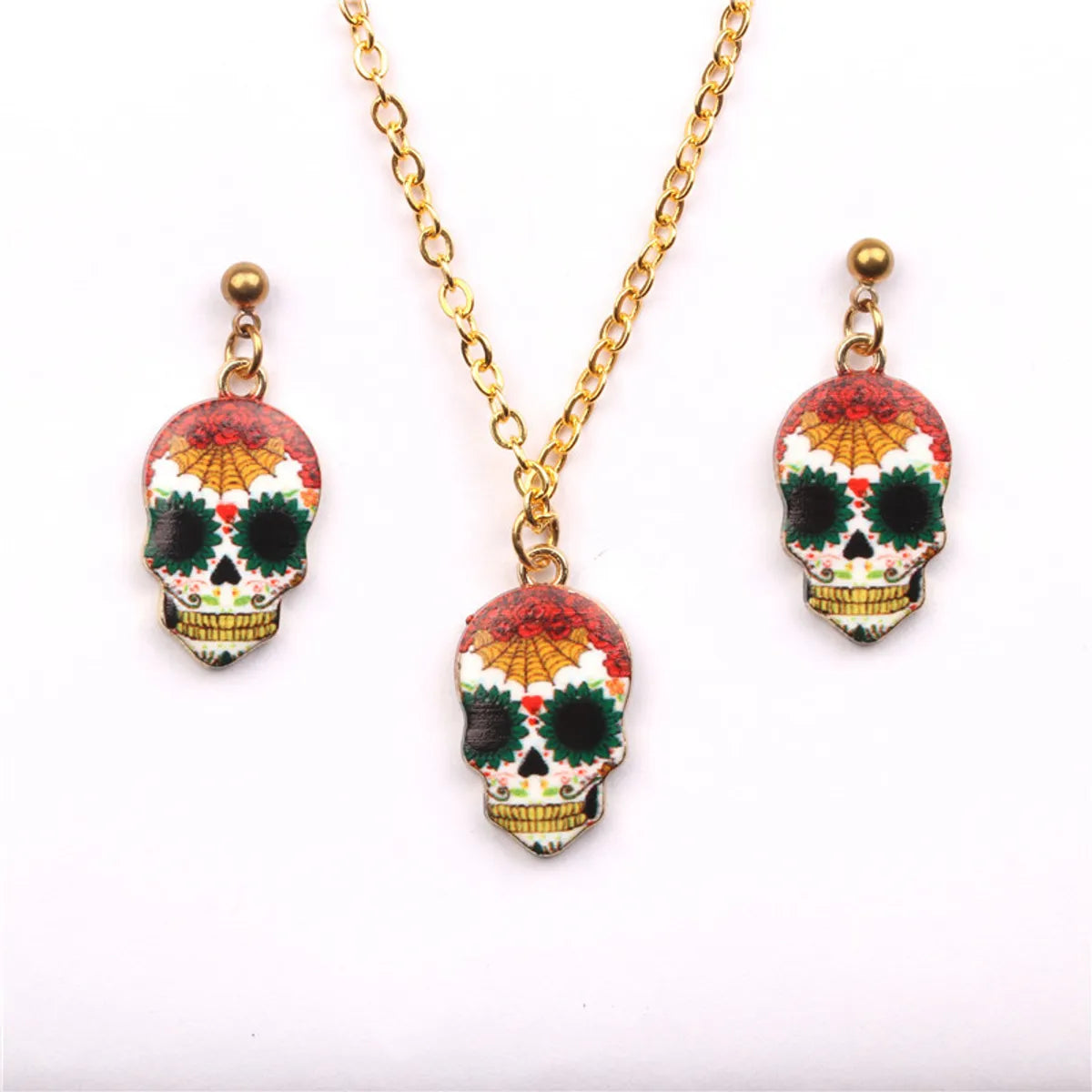 Fashion Skull Alloy Enamel Women's Earrings Necklace