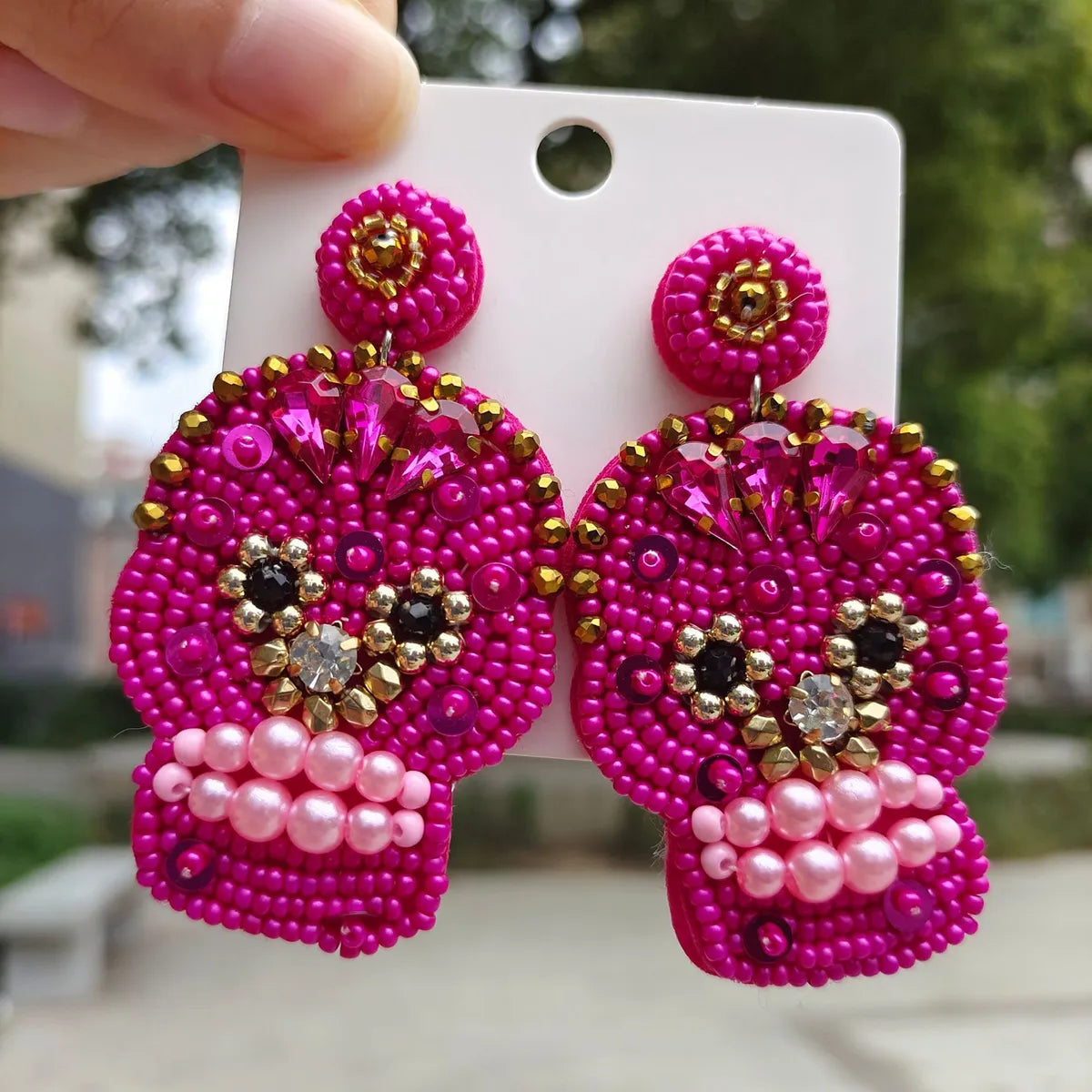 1 Pair Fashion Skull Beaded Resin Earrings