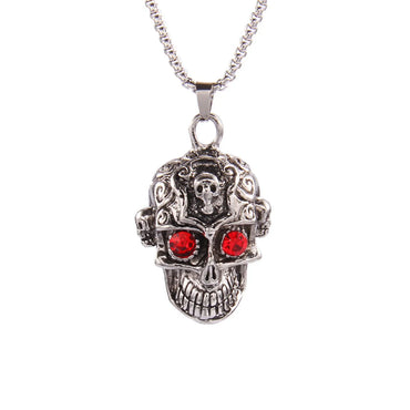 Fashion Skull Stainless Steel Alloy Inlay Artificial Diamond Unisex Pendant Necklace 1 Piece