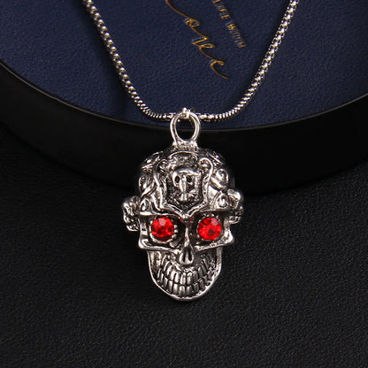 Fashion Skull Stainless Steel Alloy Inlay Artificial Diamond Unisex Pendant Necklace 1 Piece