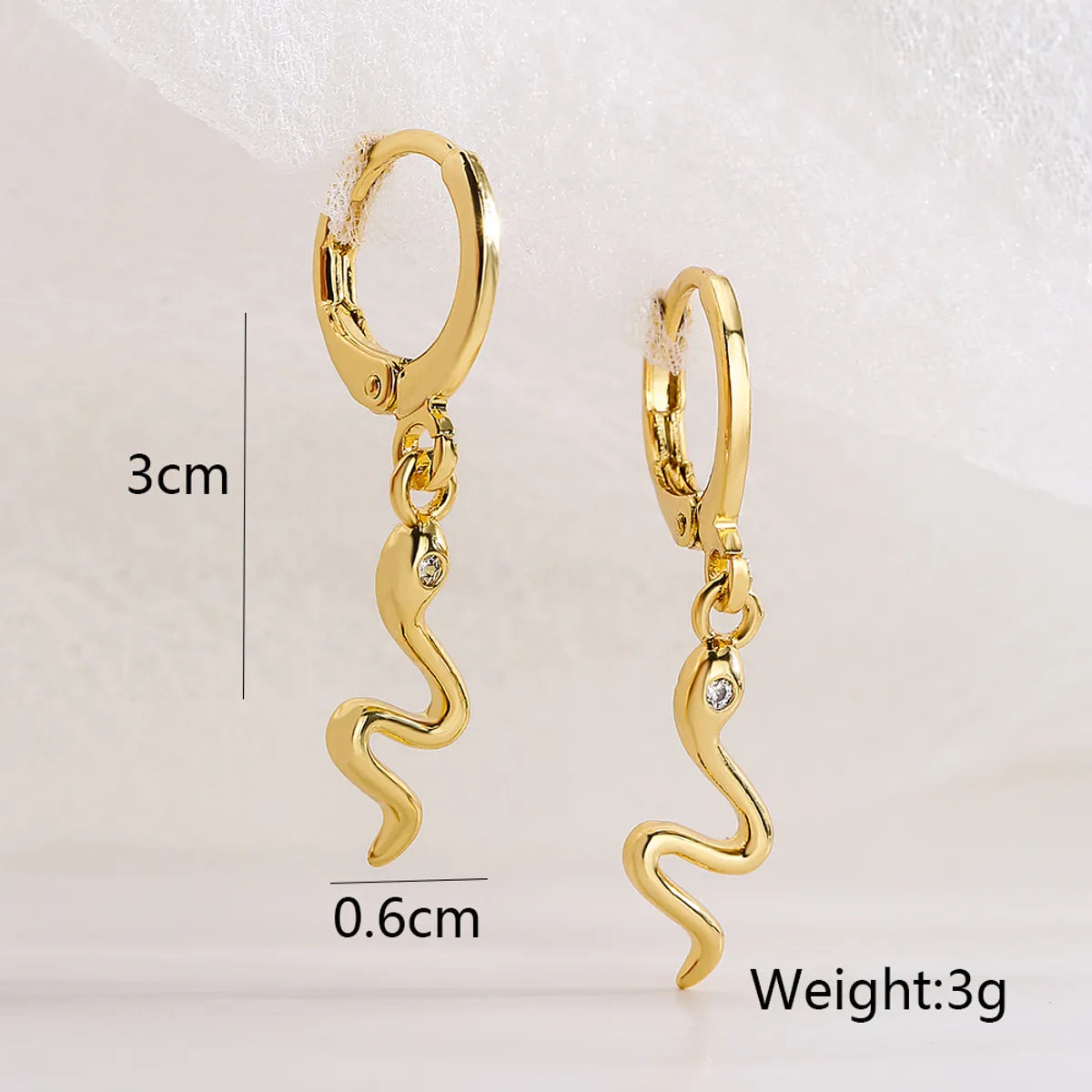 1 Pair Simple Style Snake Copper Zircon Drop Earrings