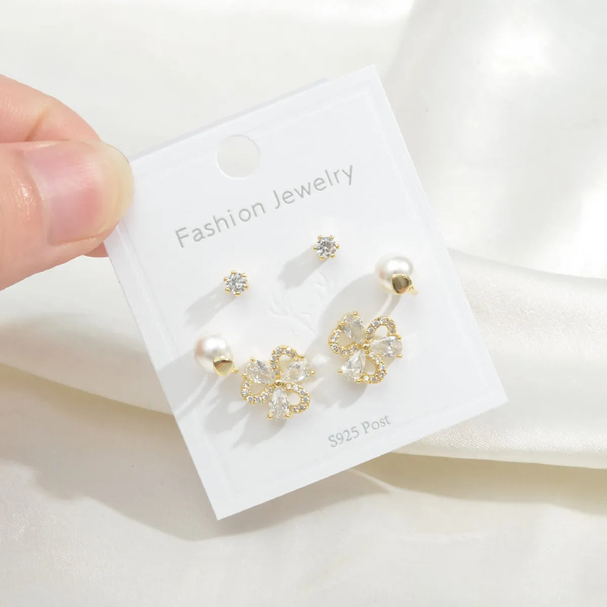 Fashion Snake Copper Inlay Zircon Ear Studs 3 Pairs