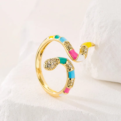 Fashion Snake Copper Open Ring Enamel Gold Plated Zircon Copper Rings