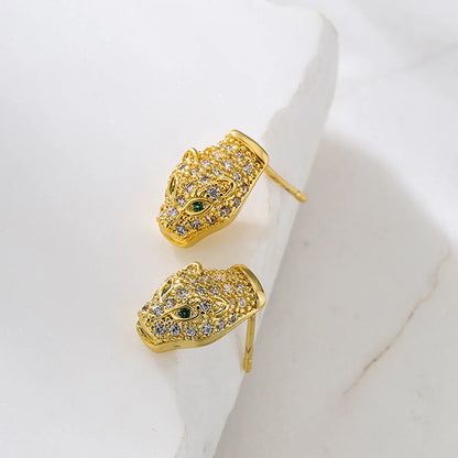 Fashion Snake Leopard Copper Ear Studs Gold Plated Zircon Copper Earrings