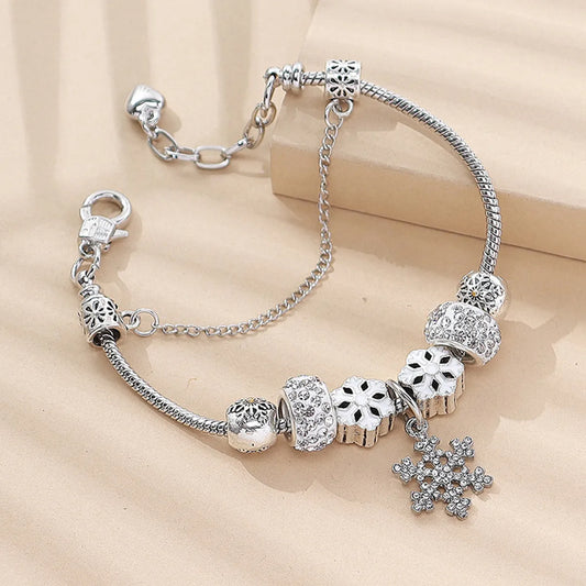 Fashion Snowflake Alloy Copper Beaded Inlay Artificial Rhinestones Women's Bracelets 1 Piece