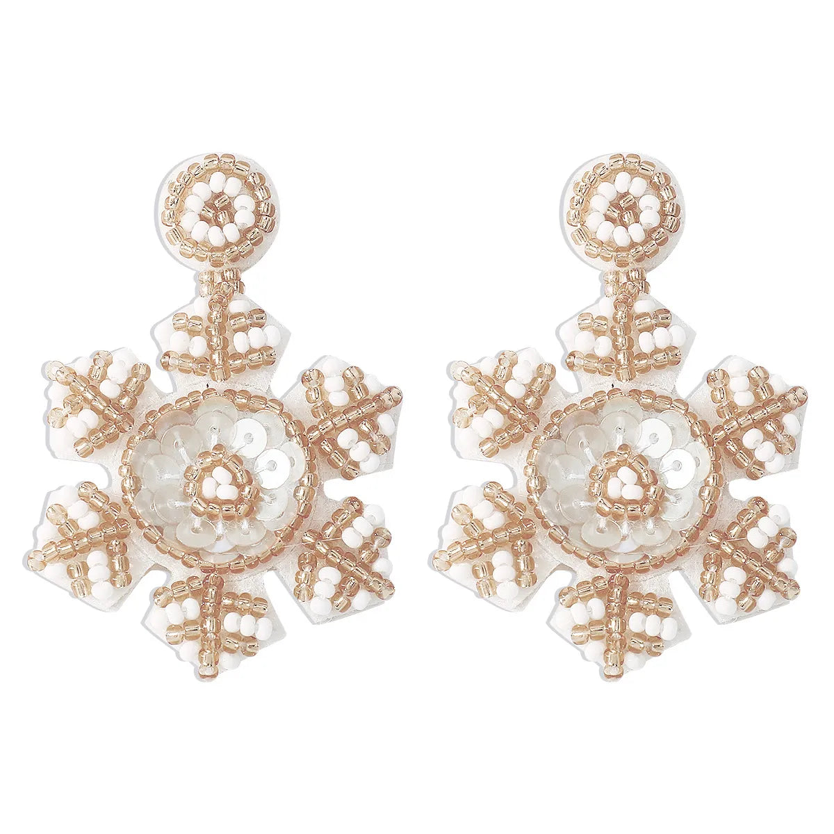 Fashion Snowflake Beaded Sequin Women'S Drop Earrings 1 Pair