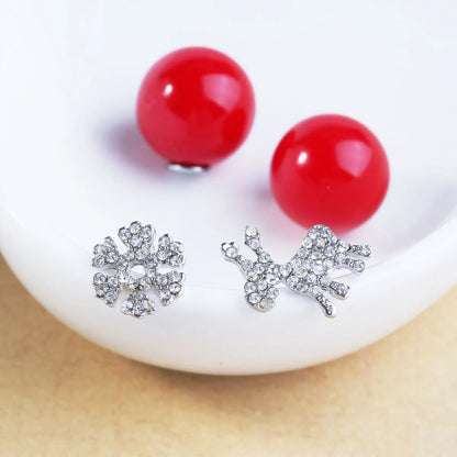 Fashion Snowflake Deer Alloy Inlay Rhinestones Women'S Ear Studs 1 Pair