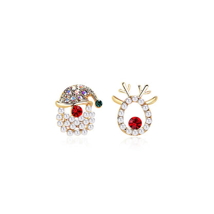 Fashion Snowflake Elk Alloy Enamel Inlay Artificial Gemstones Women'S Ear Studs 1 Pair