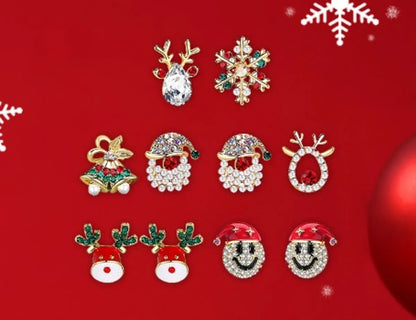 Fashion Snowflake Elk Alloy Enamel Inlay Artificial Gemstones Women'S Ear Studs 1 Pair