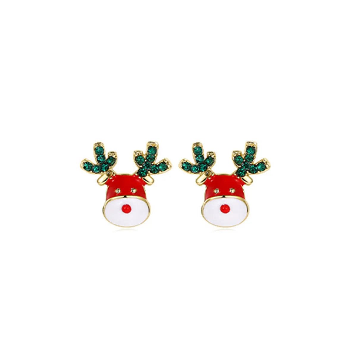 Fashion Snowflake Elk Alloy Enamel Inlay Artificial Gemstones Women'S Ear Studs 1 Pair