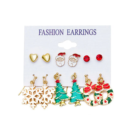 Fashion Snowflake Elk Alloy Plating Women's Drop Earrings Ear Studs 6 Pairs