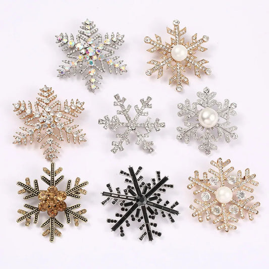 Fashion Snowflake Imitation Pearl Alloy Rhinestone Women'S Brooches