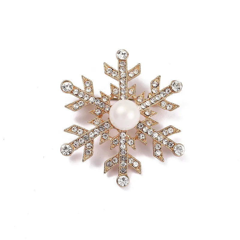 Fashion Snowflake Imitation Pearl Alloy Rhinestone Women'S Brooches