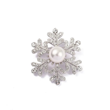 Fashion Snowflake Imitation Pearl Alloy Rhinestone Women'S Brooches