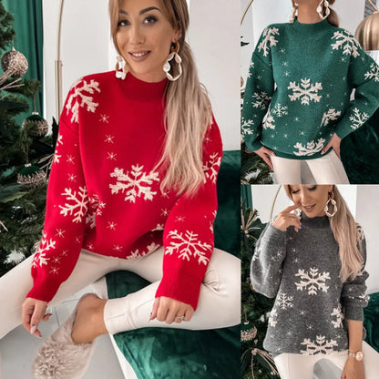 Women'S Sweater Long Sleeve Sweaters & Cardigans Jacquard Fashion Snowflake