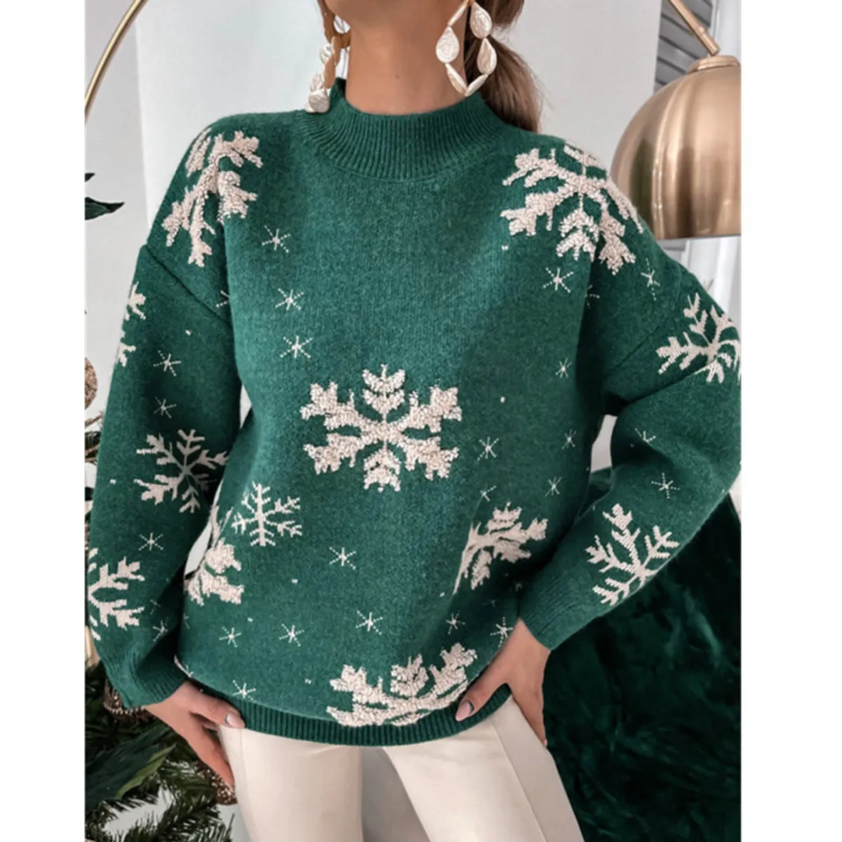 Women'S Sweater Long Sleeve Sweaters & Cardigans Jacquard Fashion Snowflake