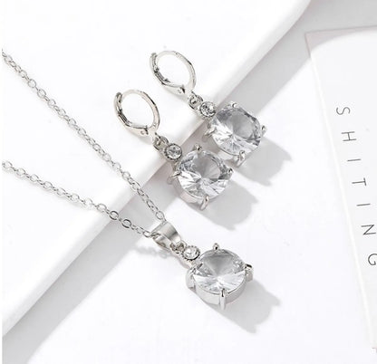 Fashion Solid Color Alloy Inlay Zircon Women's Earrings Necklace