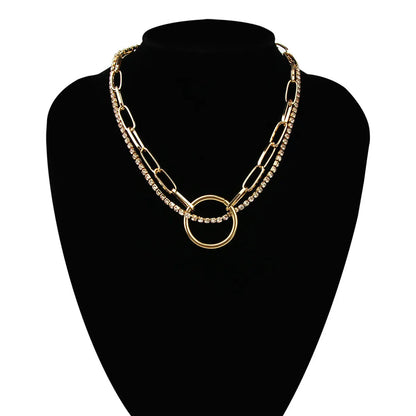 Fashion Solid Color Alloy Plating Inlay Artificial Diamond Women's Layered Necklaces 1 Piece