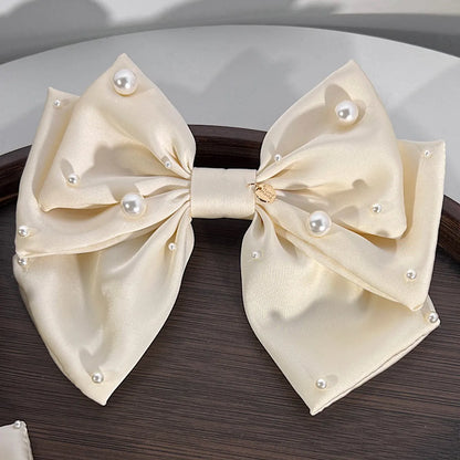 Fashion Solid Color Bowknot Shape Imitation Pearl  Fabric Hair Clip