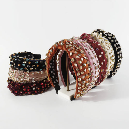 Fashion Solid Color Cloth Inlay Artificial Gemstones Hair Band 1 Piece