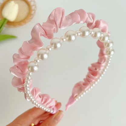 Fashion Solid Color Cloth Pearl Hair Band 1 Piece