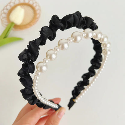 Fashion Solid Color Cloth Pearl Hair Band 1 Piece