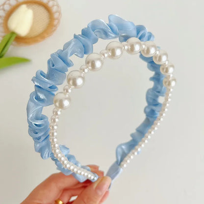 Fashion Solid Color Cloth Pearl Hair Band 1 Piece