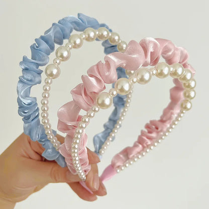 Fashion Solid Color Cloth Pearl Hair Band 1 Piece