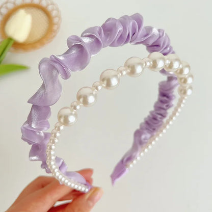 Fashion Solid Color Cloth Pearl Hair Band 1 Piece