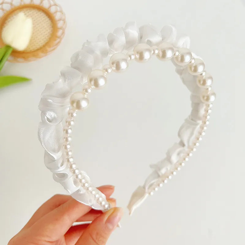 Fashion Solid Color Cloth Pearl Hair Band 1 Piece