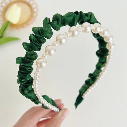 Fashion Solid Color Cloth Pearl Hair Band 1 Piece