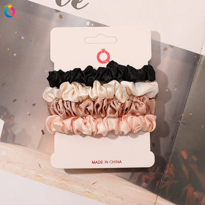 Fashion Solid Color Cloth Pleated Hair Tie 4 Pieces