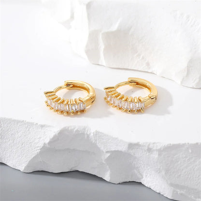 Fashion Solid Color Copper Gold Plated Plating Inlay Zircon Hoop Earrings 1 Pair