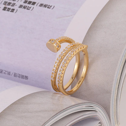 Fashion Solid Color Copper Plating Inlay Zircon Rings 1 Piece