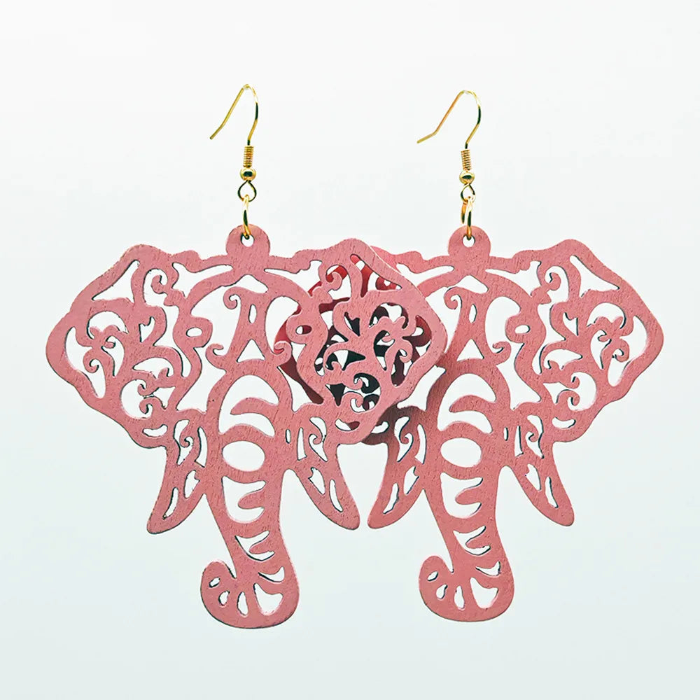 Fashion Solid Color Elephant Wood Women'S Drop Earrings 1 Pair