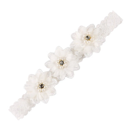 Fashion Solid Color Flower Cloth Pearl Lace Hair Band 1 Piece