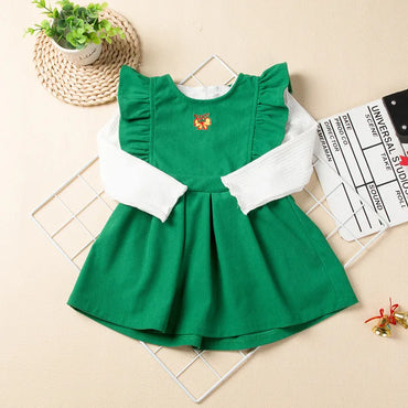 Fashion Solid Color Flower Cotton Polyester Girls Dresses