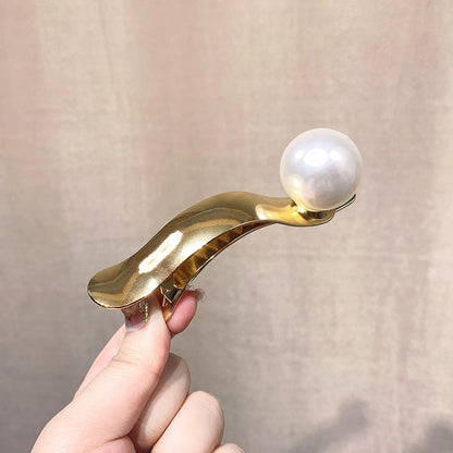 Fashion Solid Color Imitation Pearl Stainless Steel Hair Clip