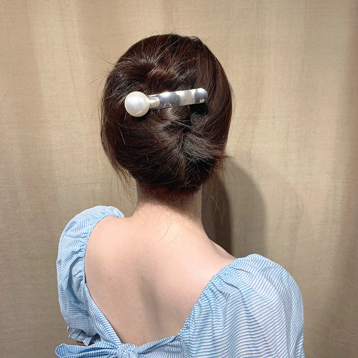 Fashion Solid Color Imitation Pearl Stainless Steel Hair Clip